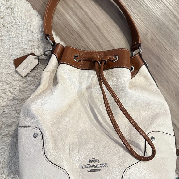 Coach Chalk & Saddle Mickie Leather Drawstring Bag - Picture 5 of 7
